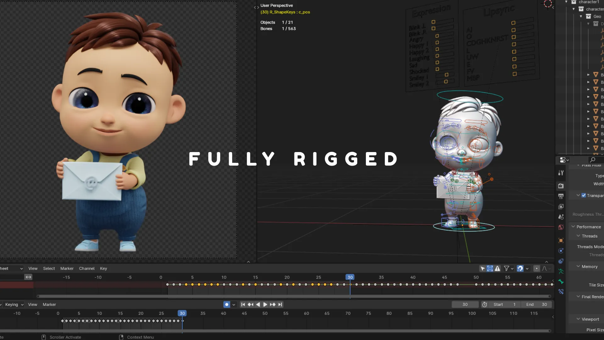 Fully rigged cartoon baby boy 3D character in Blender with rig controls